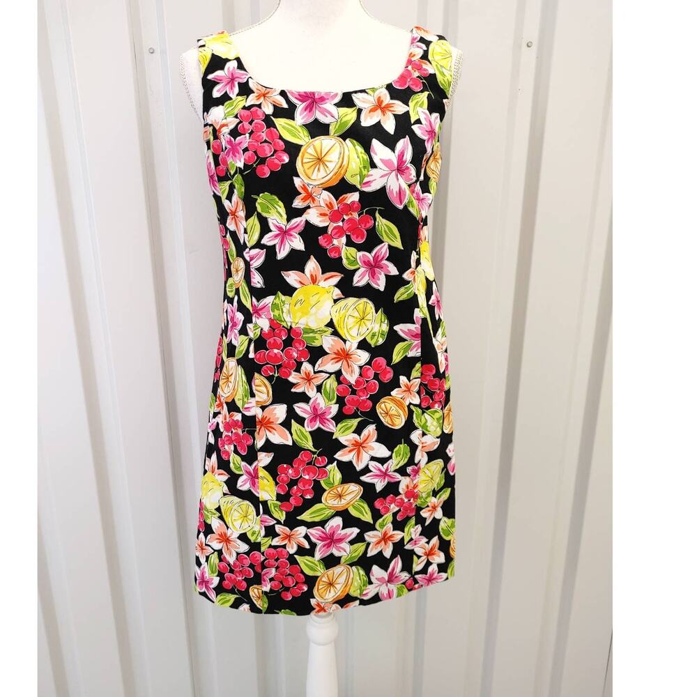 Briggs Lemon Print Fruit and Floral Sleeveless Mini Dress Sz 10